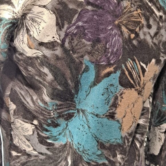 Neiman Marcus Size XS 100% Cashmere Open Front Cardigan Gray/Animal/Floral - Picture 6 of 10
